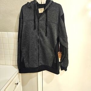 NWT Hudson & Barrow Men's Zippered Drawstring Hoodie in Black/Gray 2X